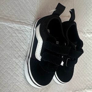 Kids VANS Black Velcro Skate Shoes with White Accent